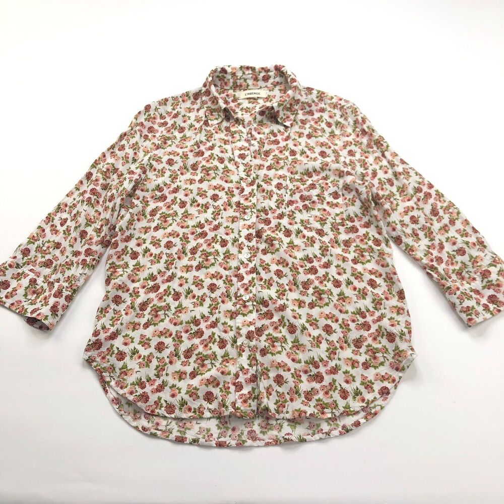 L'AGENCE Small Viscose Women's Button Long Sleeve Multicolor Floral Shirt